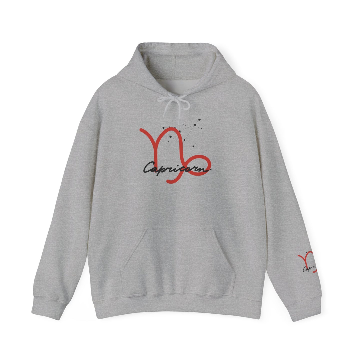 Capricorn Zodiac Hoodie — Red Script Astrology Sign Sweatshirt