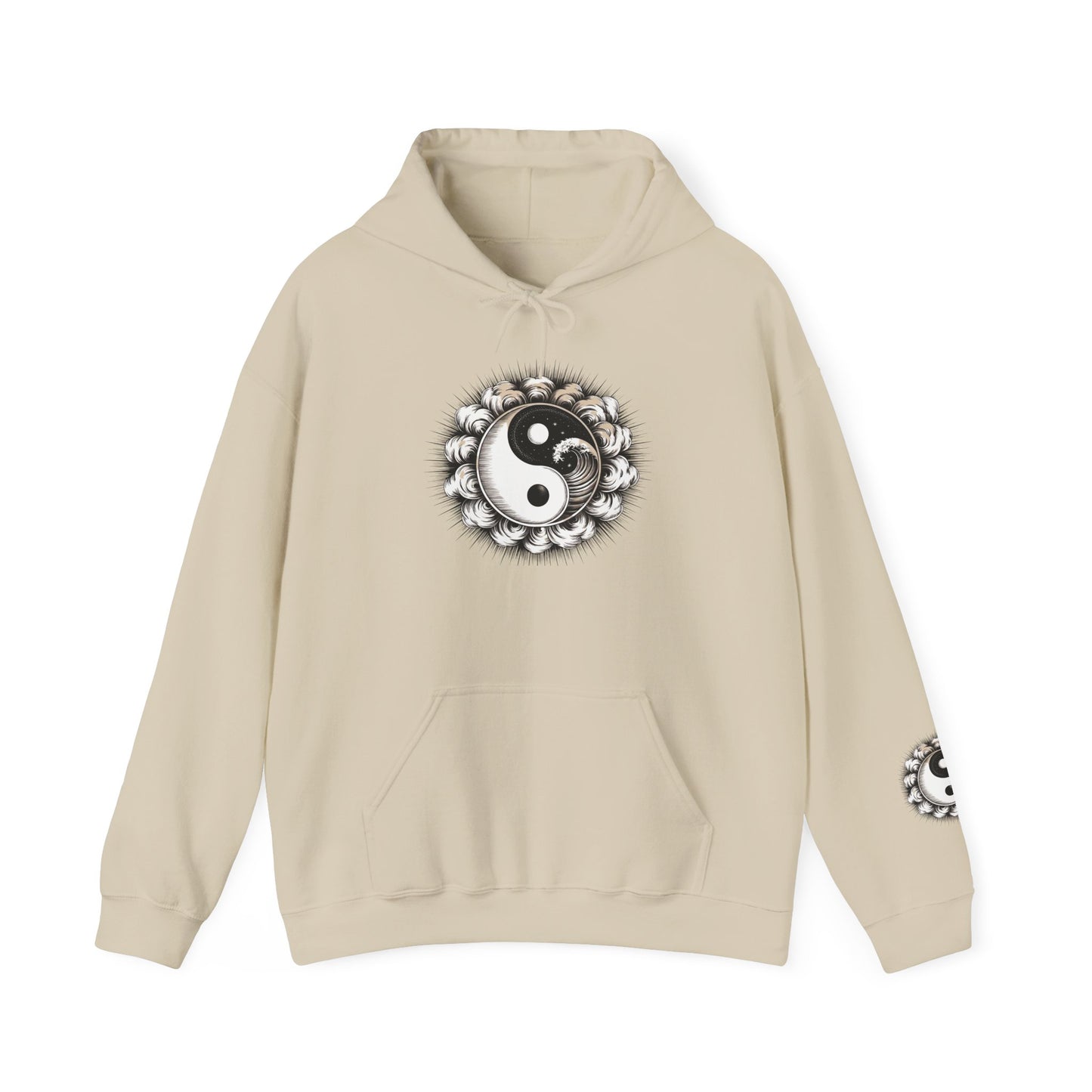 Yin Yang Lotus Hoodie — Black & White Zen Symbol Pullover
