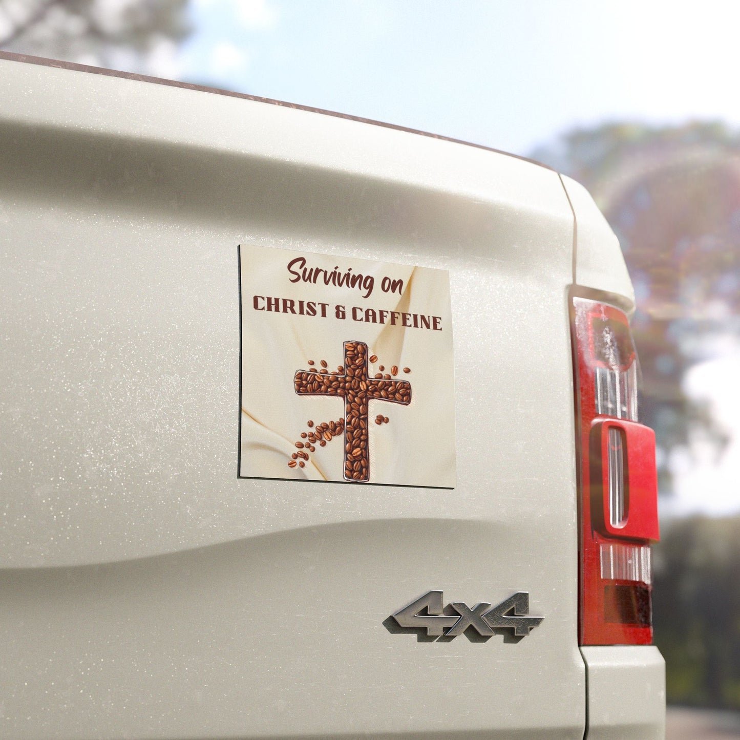 Christian Coffee Lover Car Magnet - Surviving on Christ & Caffeine