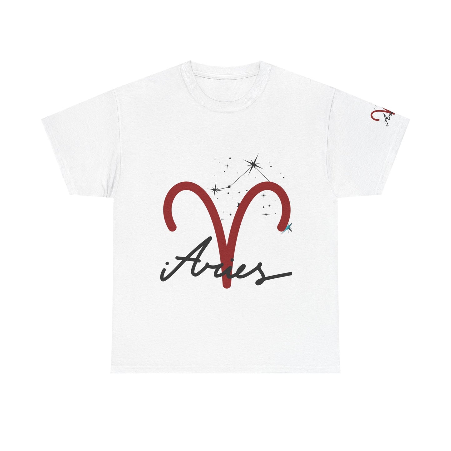 Aries Zodiac T‑Shirt – Red Aries Symbol with Constellation & Script