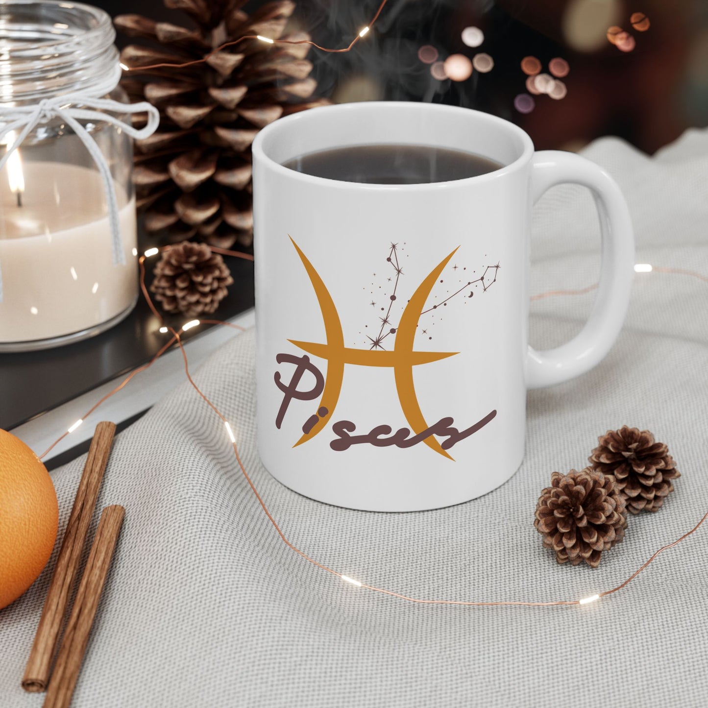 Personalized Astrology Pisces Ceramic Mug — Zodiac Constellation Coffee Cup (11oz/15oz)