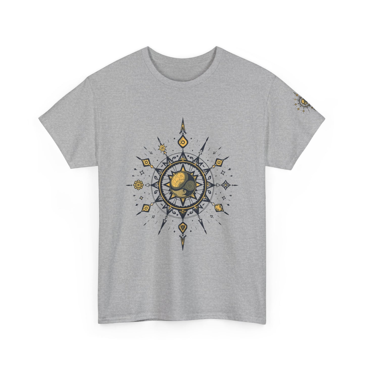 Celestial Sun Compass T‑Shirt — Golden Sun Mandala Graphic Tee