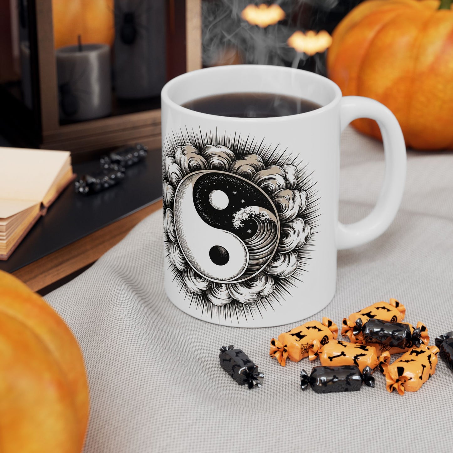 Personalized Yin Yang Sunburst Ceramic Mug – Boho Spiritual Coffee Cup (11oz & 15oz)