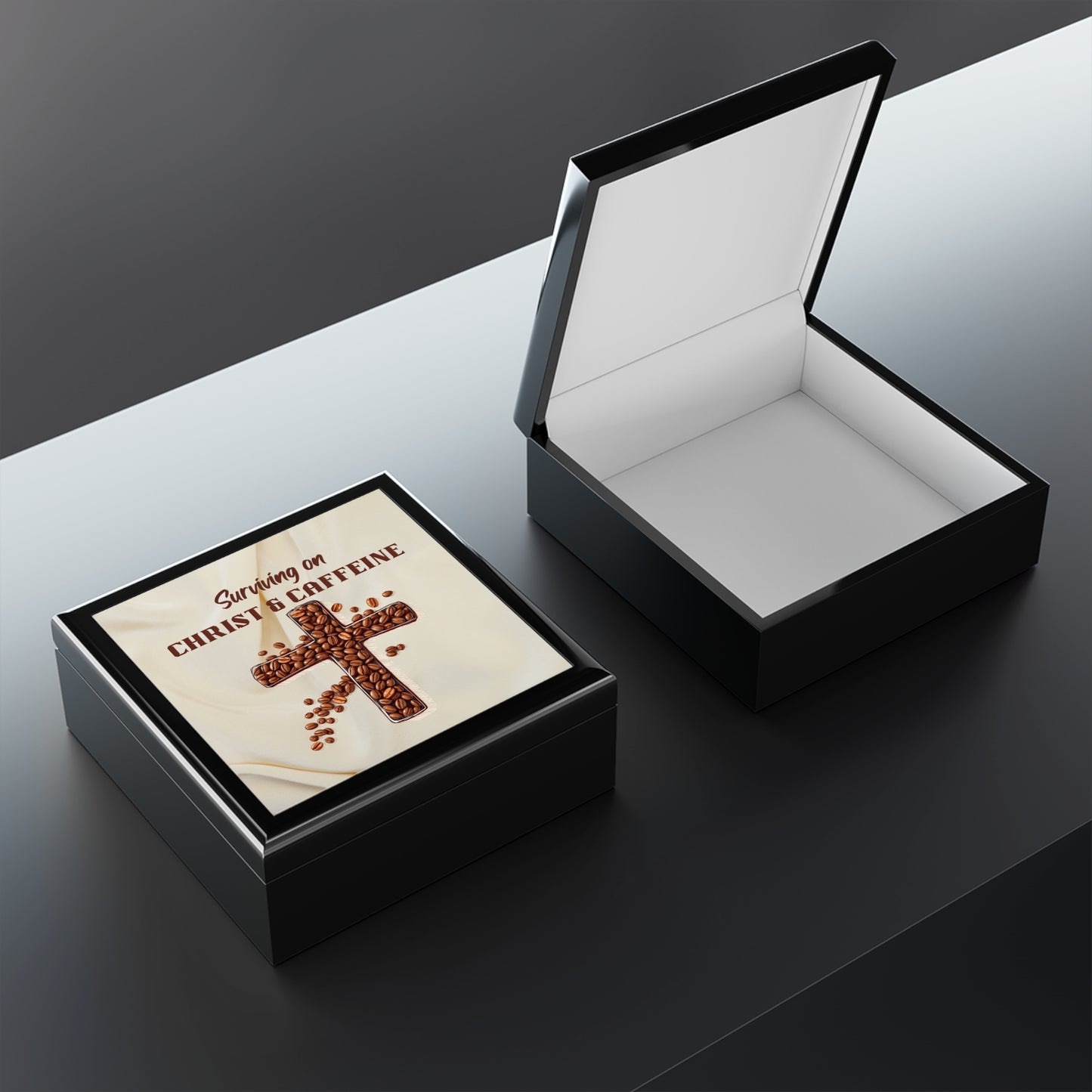 Christian-Inspired Keepsake Box, Christ & Caffeine, Faith-Inspired Jewelry Box with Christ & Caffeine Design