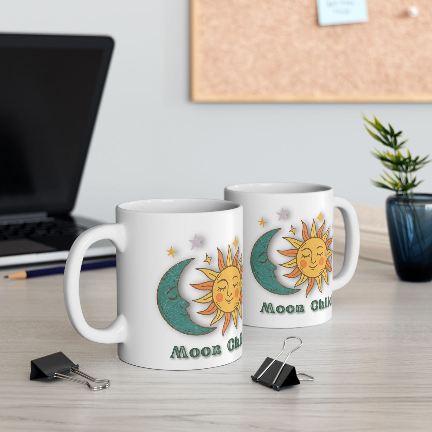 Personalized Moon Child Mug, Sun and Moon Ceramic Mug — Celestial Vintage Astrology Coffee Cup (11oz & 15oz)