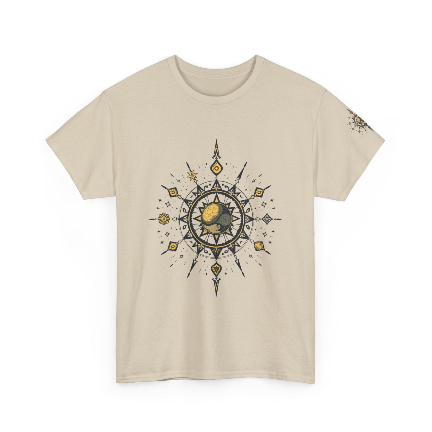Celestial Sun Compass T‑Shirt — Golden Sun Mandala Graphic Tee