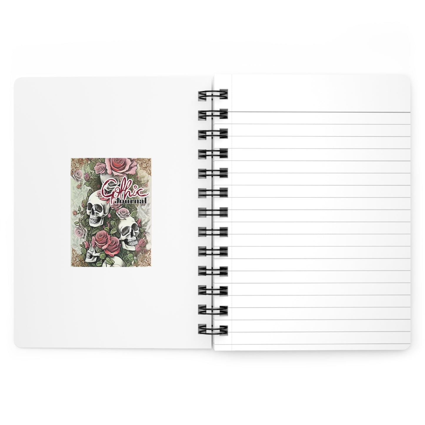 Gothic Spiral Bound Journal with Skull and Rose Design