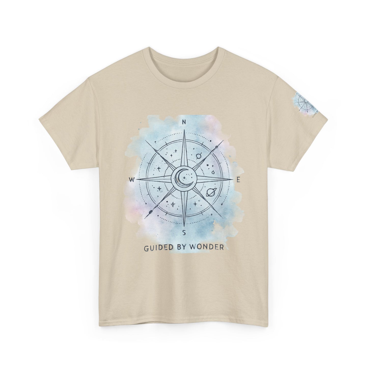 Compass Moon Tee — "Guided by Wonder" Cotton T‑Shirt