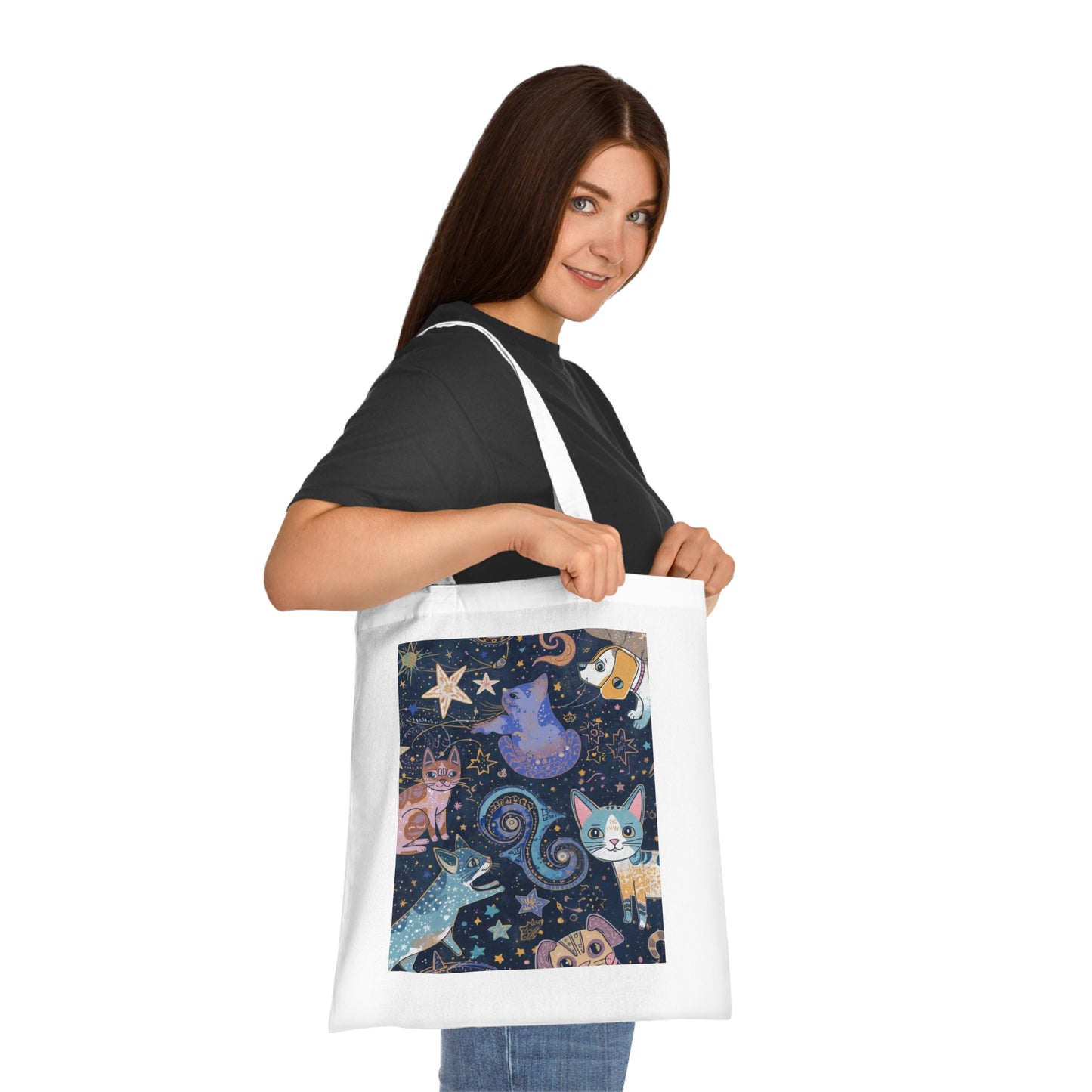 Cosmic Cat Cotton Tote Bag, Cosmic Tote, Cat and Dog Tote