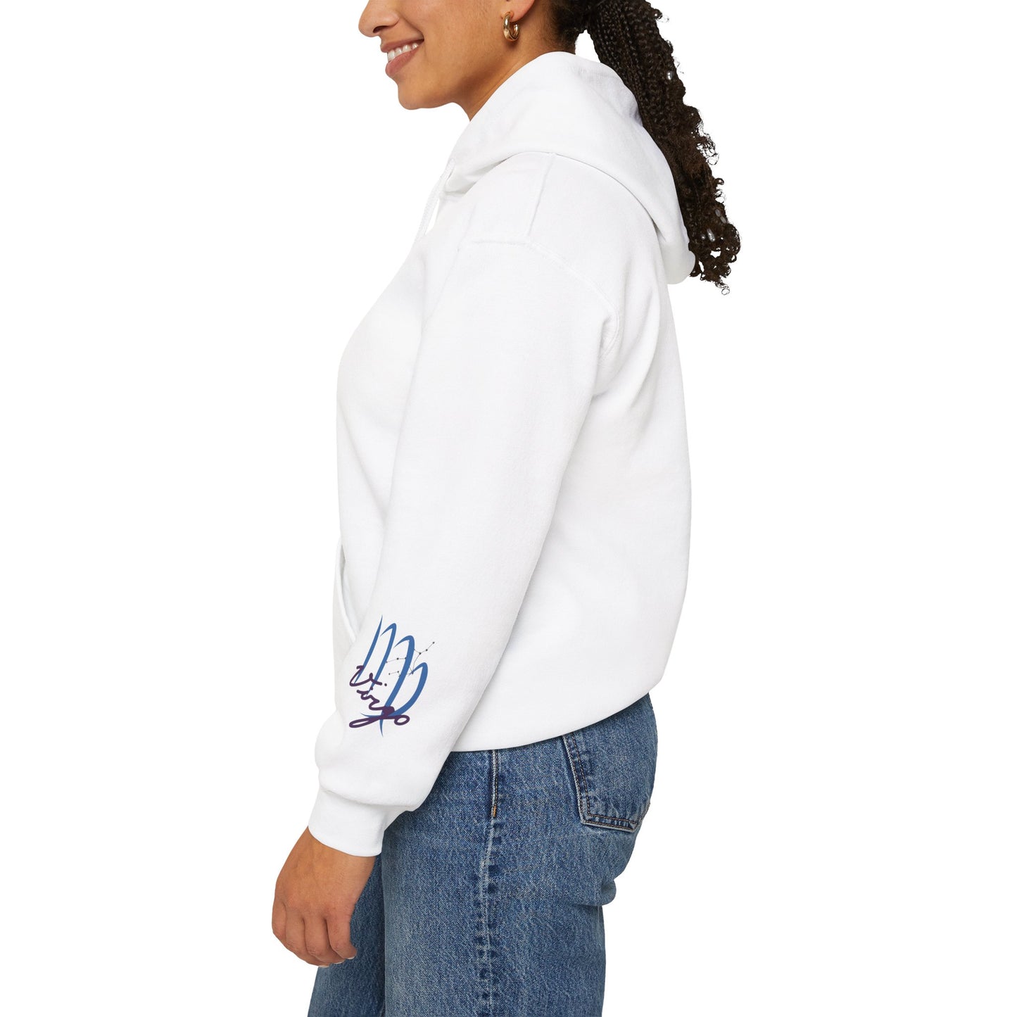 Virgo Script Zodiac Hoodie — Elegant Blue Virgo Sign Sweatshirt