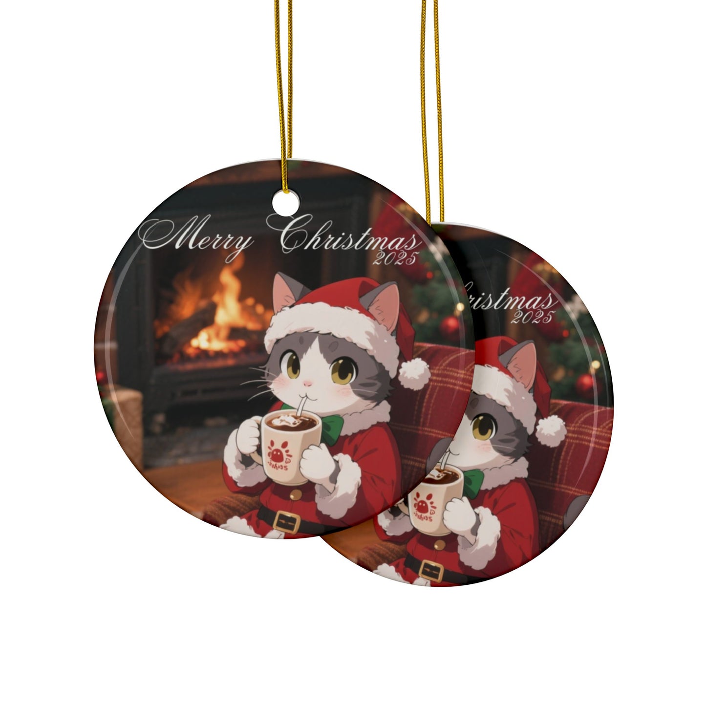 Ceramic Holiday Ornaments, Cute Cat Design, Merry Christmas Decor, Festive Home Accents, Gift for Cat Lovers, Christmas Tree Ornaments