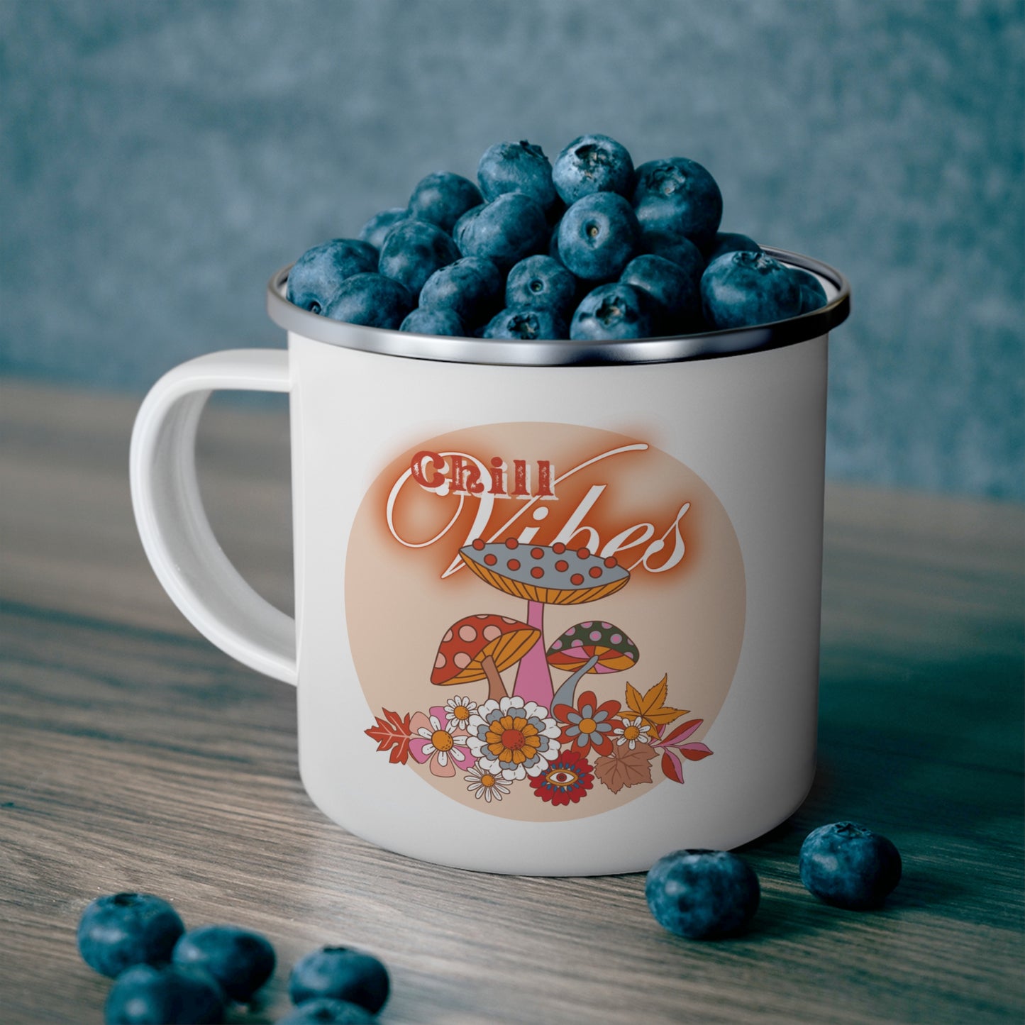 Retro Floral Camping Mug - Chill Vibes, Mushroom Camping Cup