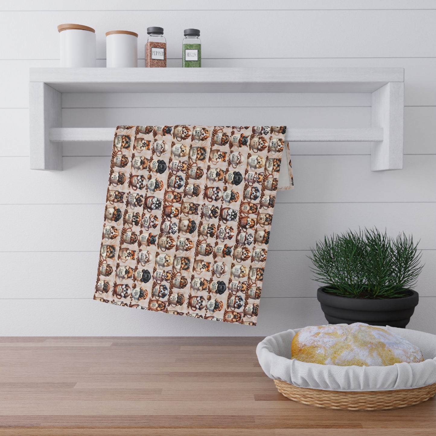 Pet-Themed Cotton Tea Towels - Whimsical Animal Prints for Home Decor, Coffee Lover Towel