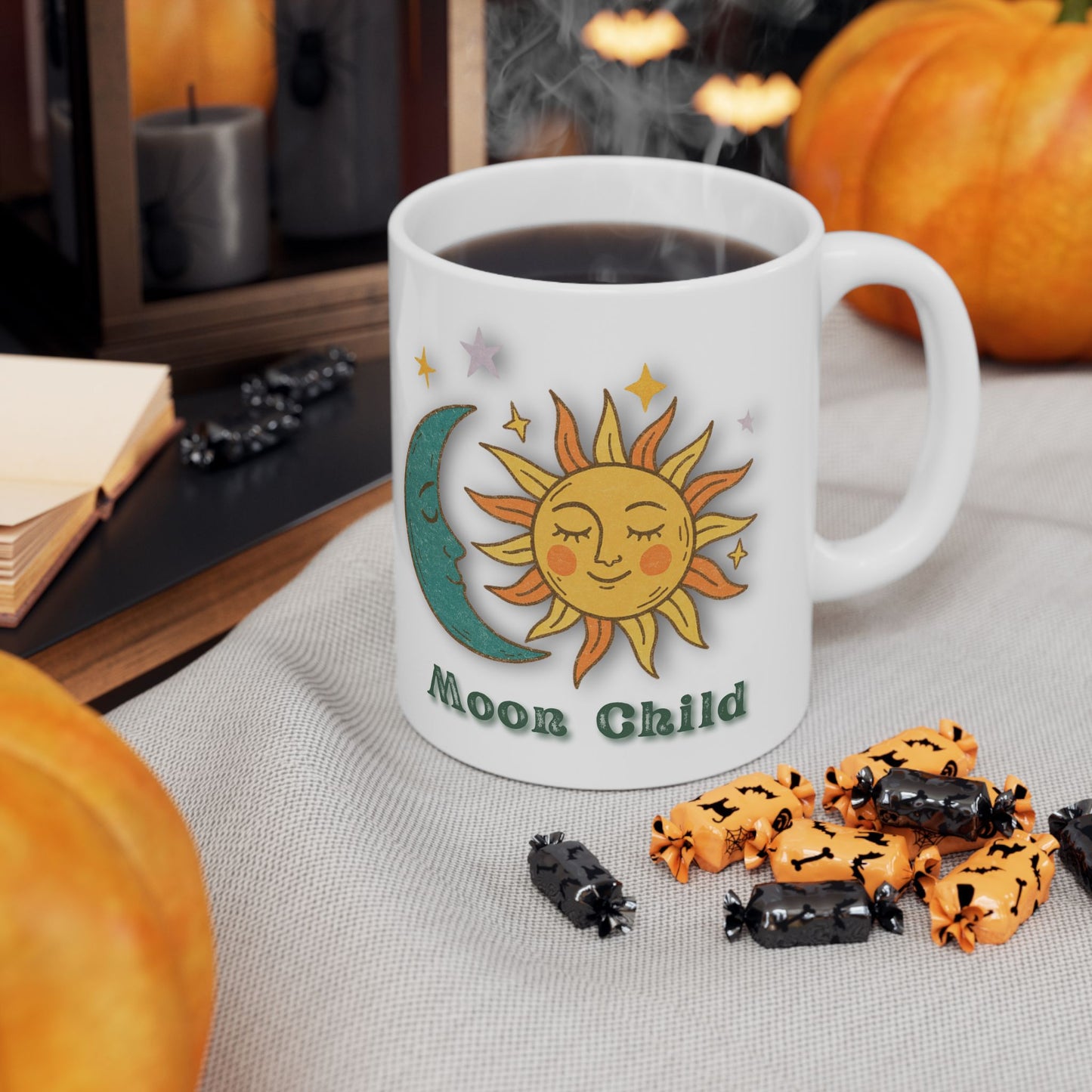 Personalized Moon Child Mug, Sun and Moon Ceramic Mug — Celestial Vintage Astrology Coffee Cup (11oz & 15oz)