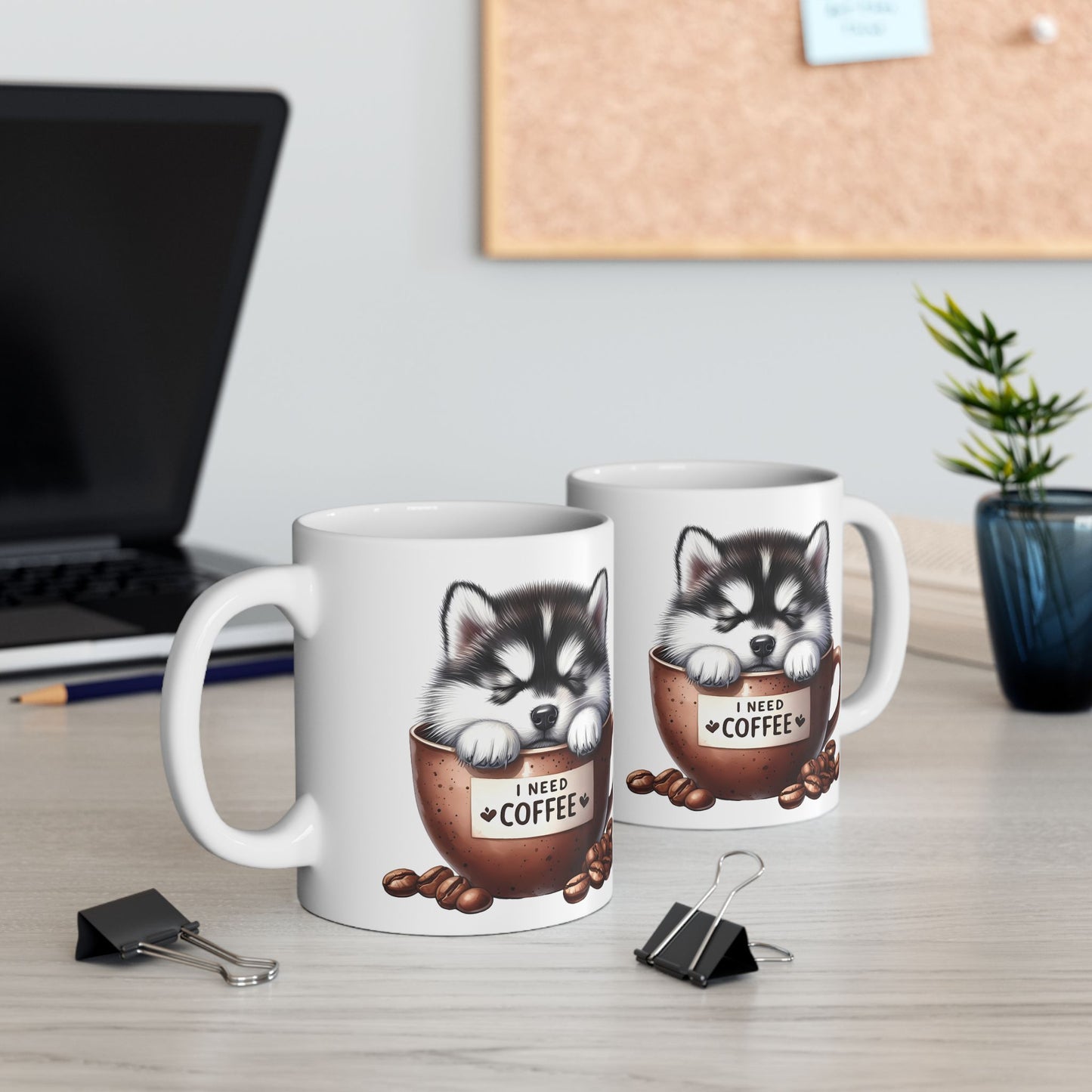 Personalized Husky in Coffee Mug Ceramic Mug — Cute Dog Coffee Lover Gift (11oz, 15oz)