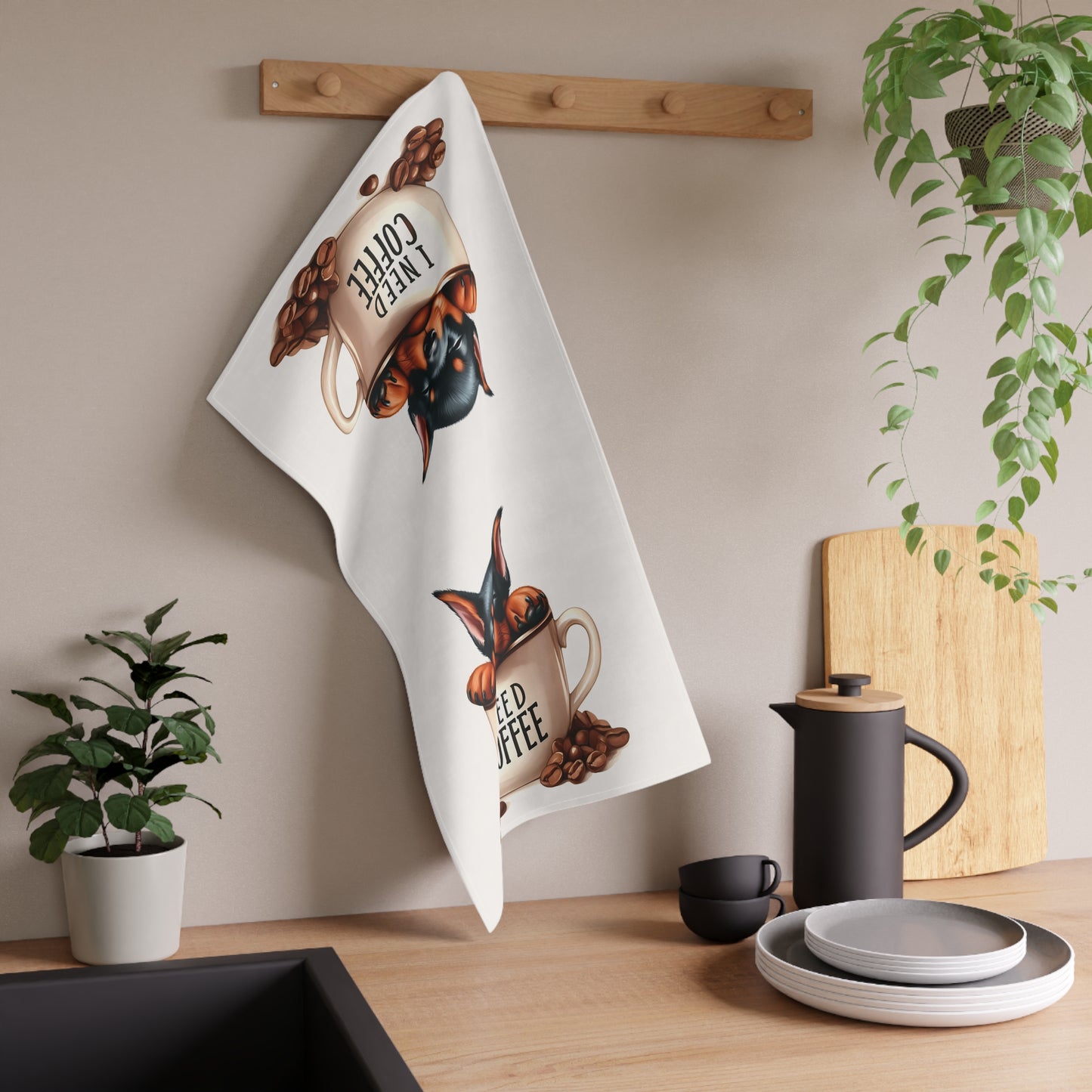 Cute Dog-Themed Tea Towels for Coffee Lovers, Doberman Tea Towel