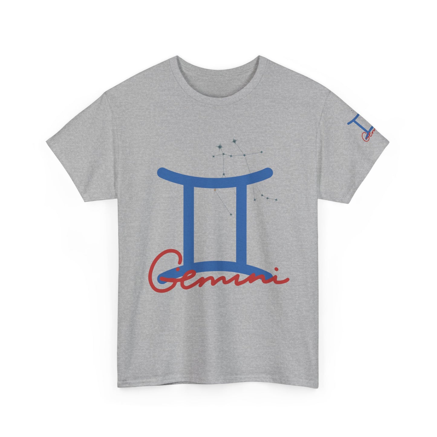 Gemini Zodiac T-Shirt — Blue Symbol with Script