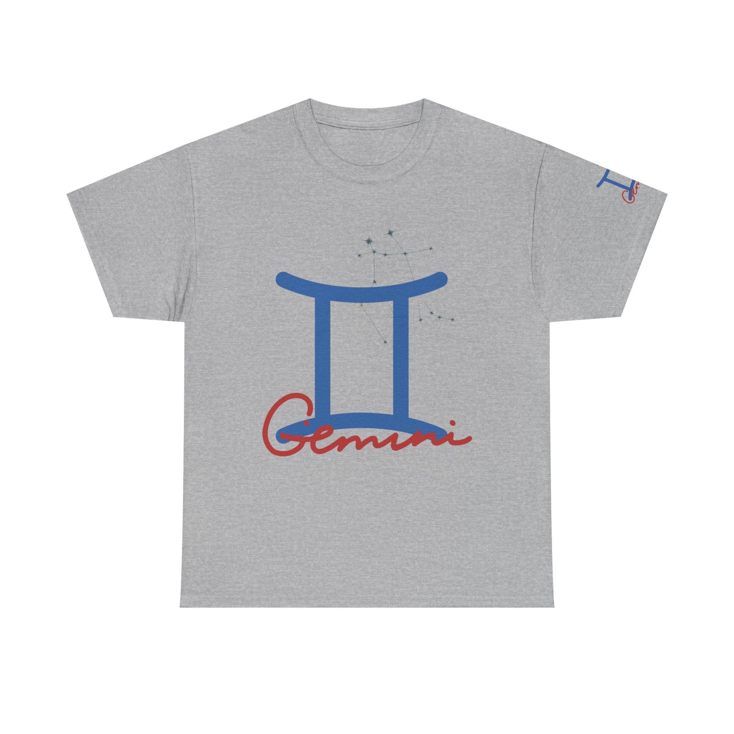 Gemini Zodiac T-Shirt — Blue Symbol with Script