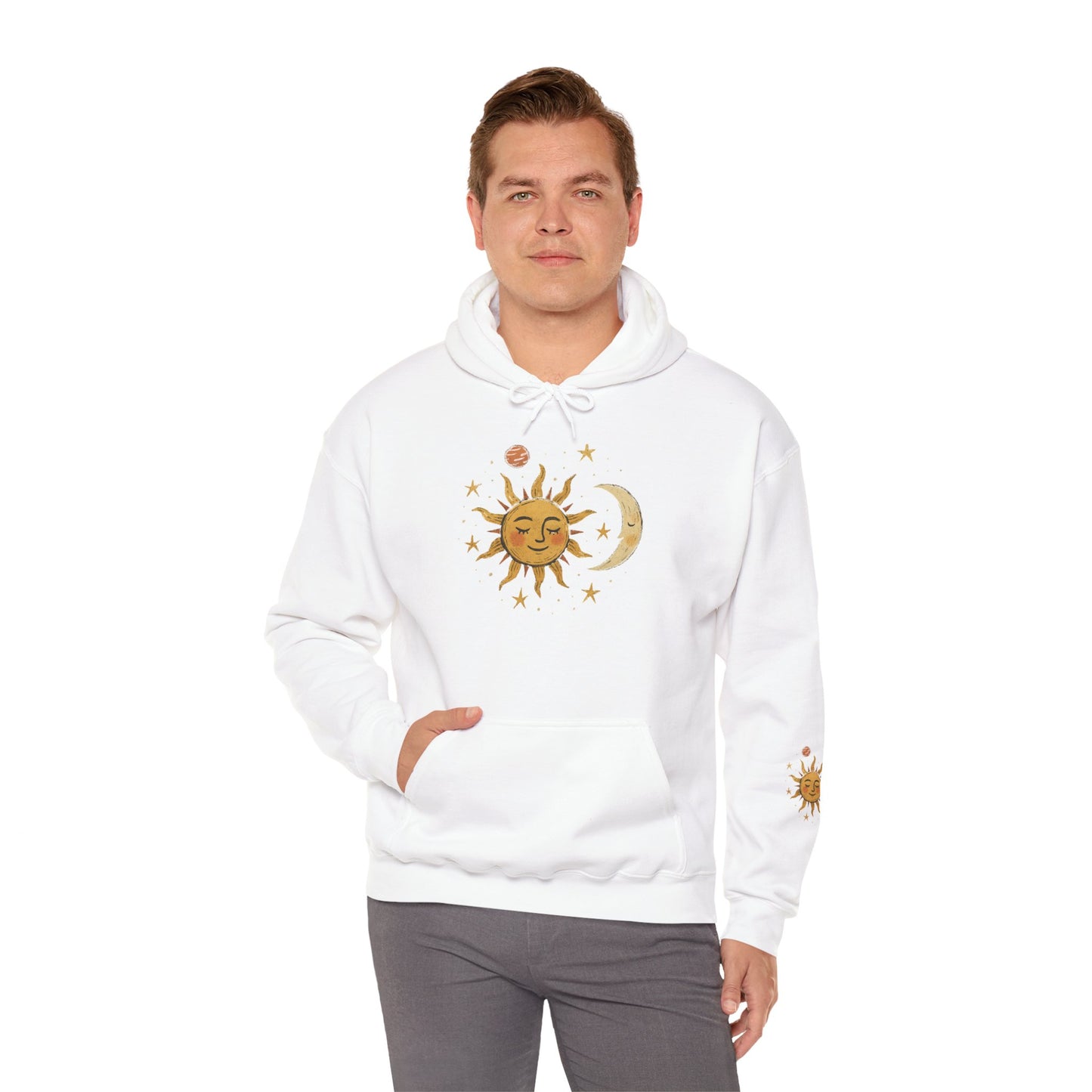 Sun & Moon Celestial Hoodie — Vintage Astrology Stars Graphic